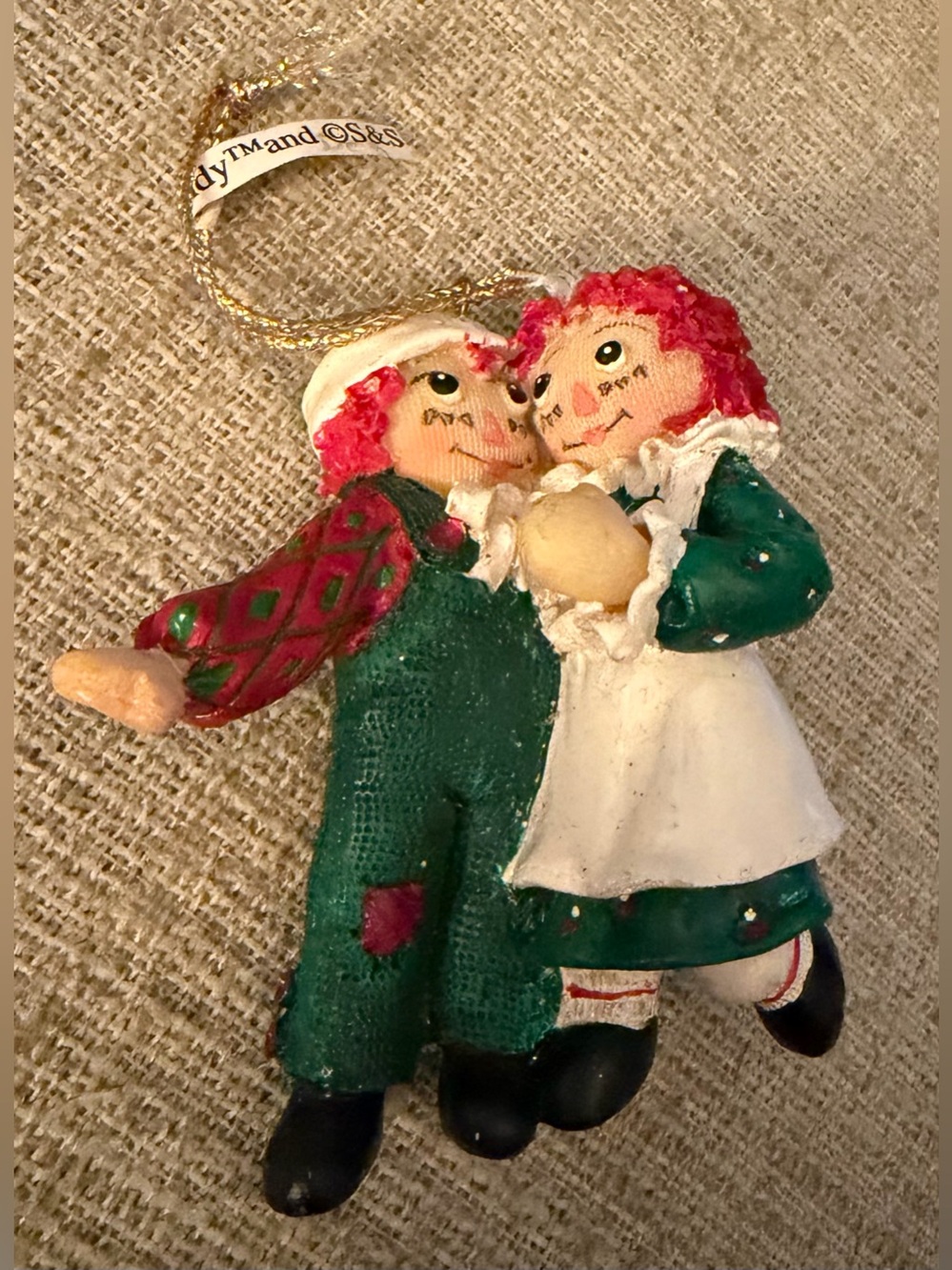 VTG RAGGEDY ANN & ANDY 90s Christmas Ornament 1998 Dancing Red Green